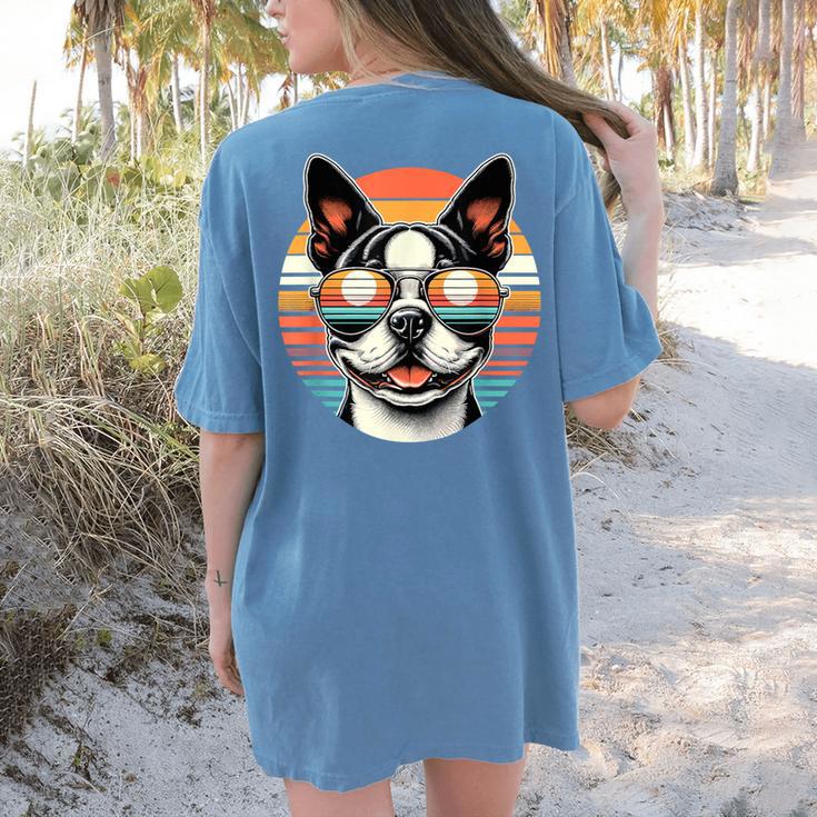 Retro Sunset Sunglasses Boston Terrier Boston Bull Bostie Women's Comfort Colors T-Shirt Back Print
