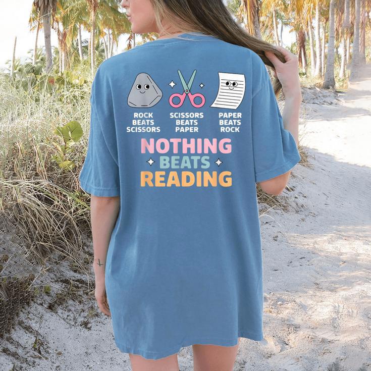 Rock Paper Scissors Teacher Librarian Nothing Beats Reading Women's Comfort Colors T-Shirt Back Print