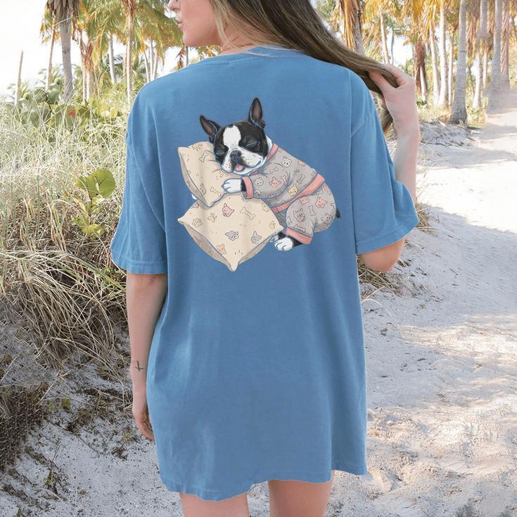 Sleepy Boston Terrier Pajama Men Women Kids Women's Comfort Colors T-Shirt Back Print