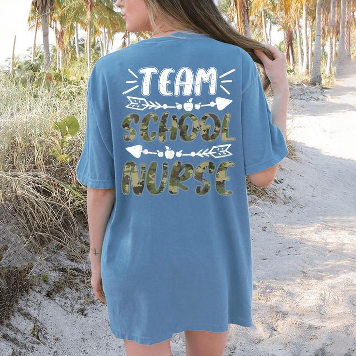 Team School Nurse Camo Teacher Student Back To School For Men Women Women's Comfort Colors T-Shirt Back Print