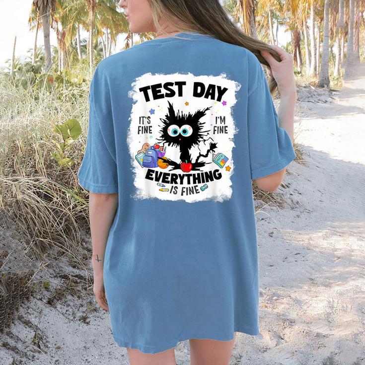 Test Day Stressed Cat Teacher Student Kids Testing Day Women's Comfort Colors T-Shirt Back Print Test Day Stressed Cat Teacher Student Kids Testing Day Women's Comfort Colors T-Shirt Back Print
