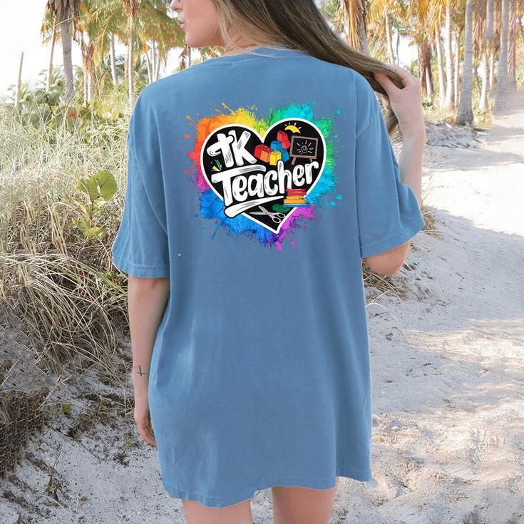 TK Teacher Transitional Kindergarten Heart Back To School Women's Comfort Colors T-Shirt Back Print