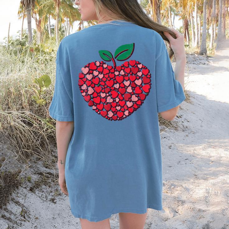 Valentines Day Teacher Hearts Apple Love Teach Women Men Women's Comfort Colors T-Shirt Back Print