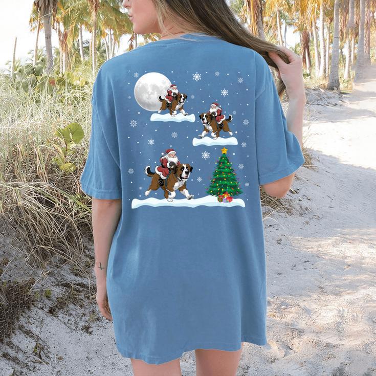 Xmas Lighting Tree Santa Riding Boston Terrier Christmas Women's Comfort Colors T-Shirt Back Print