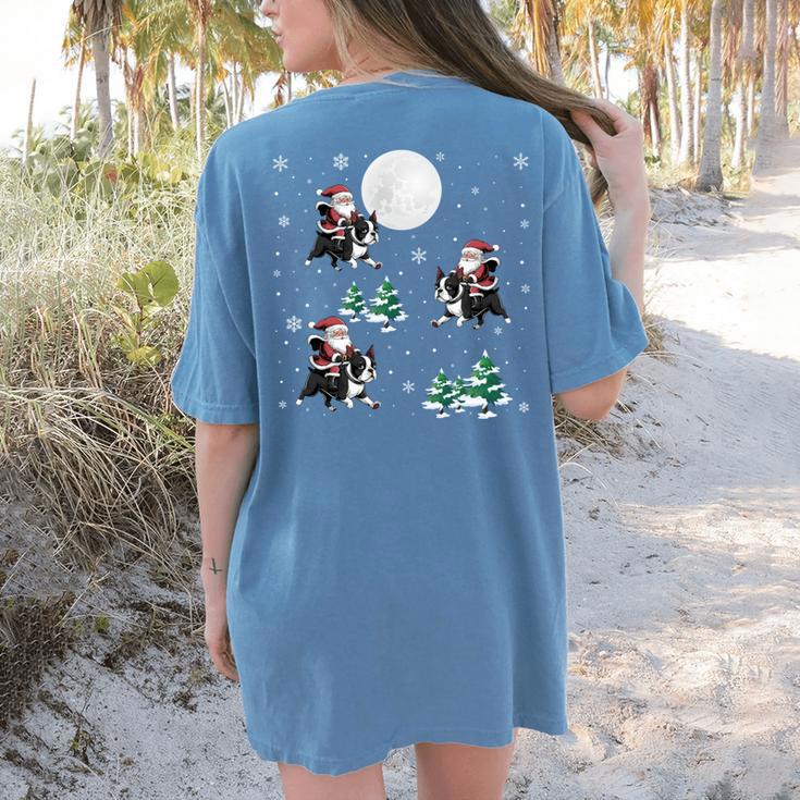 Xmas Tree Santa Riding Boston Terrier Christmas Women's Comfort Colors T-Shirt Back Print