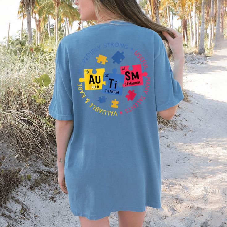 Autism Awareness Shirt Periodic Puzzle Science Teacher Men Women Kids Women's Comfort Colors T-Shirt Back Print