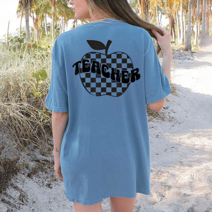 Back To School Checkered Apple Teacher Checkerboard Teacher For Men Women Girls Kids Women's Comfort Colors T-Shirt Back Print