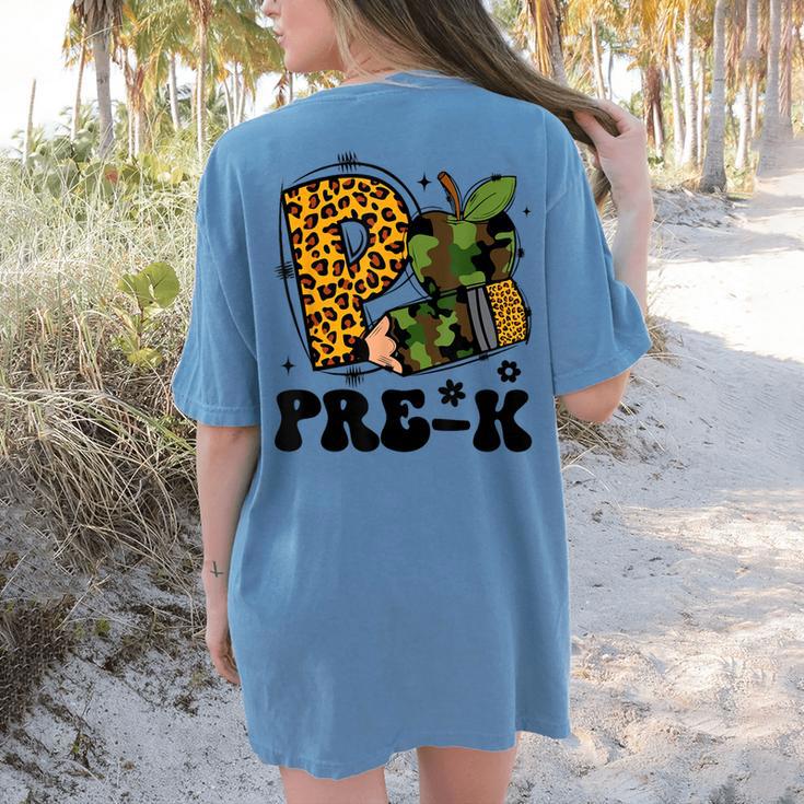 Cute Camo Pre K Back To School Teacher Kid Preschool Women's Comfort Colors T-Shirt Back Print