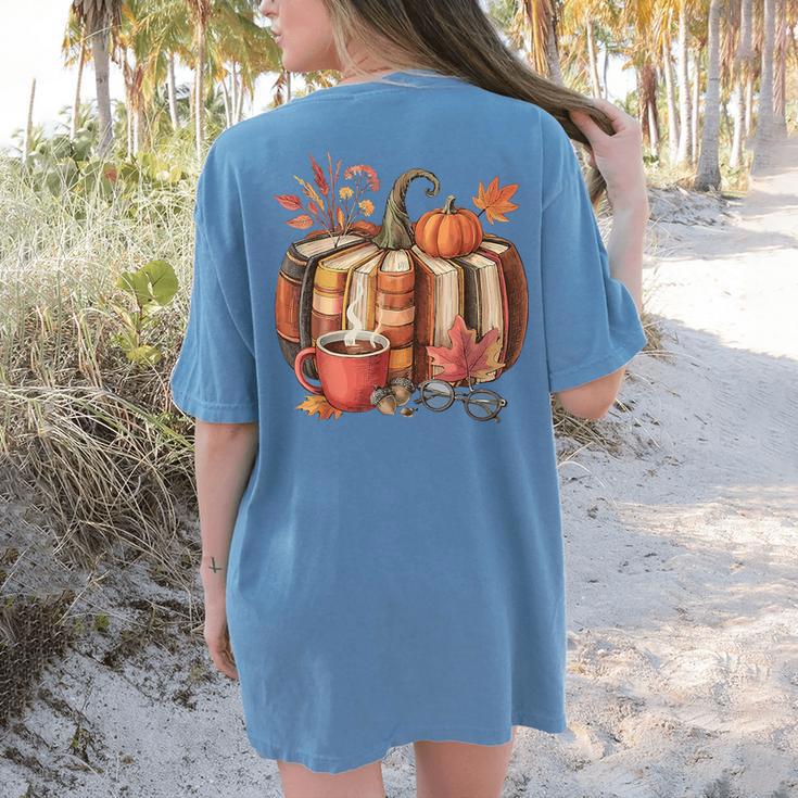 Fall Book Pumpkin Retro Reading Halloween Teacher Women's Comfort Colors T-Shirt Back Print