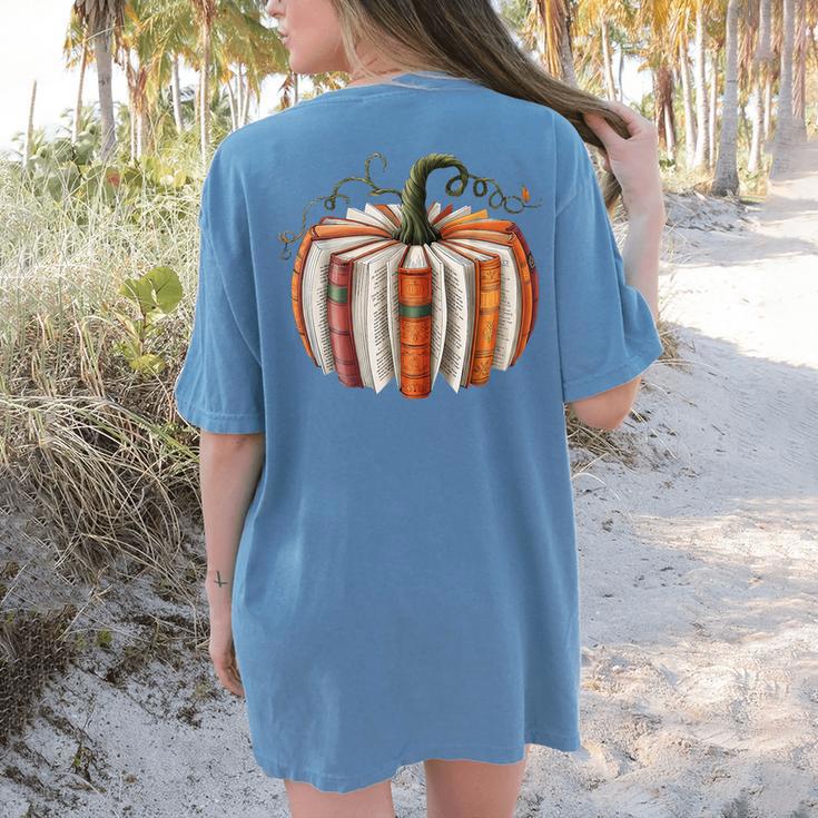 Halloween Teacher Librarians Fall Book Pumpkin Retro Reading Women's Comfort Colors T-Shirt Back Print