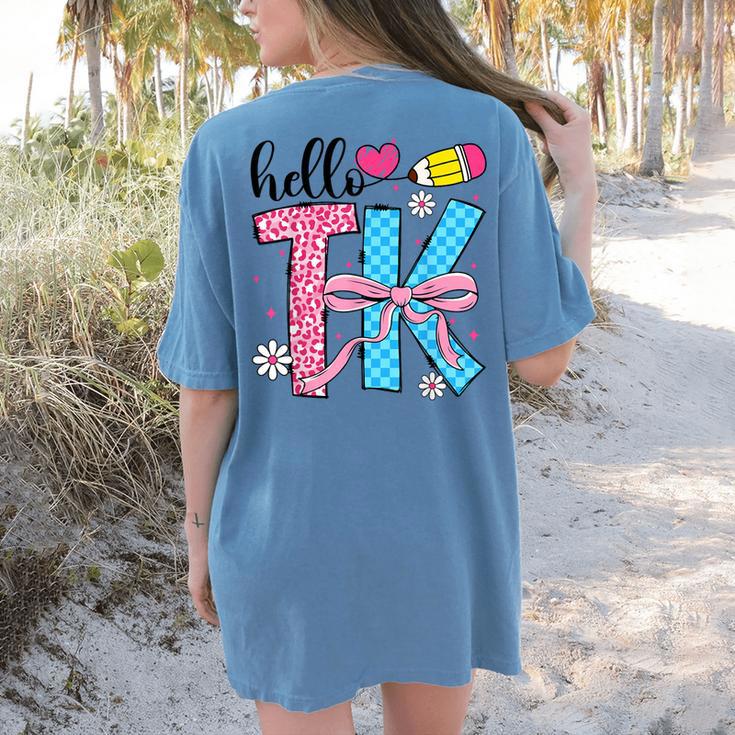 Hello TK Transitional Kindergarten Back To School Teacher Women's Comfort Colors T-Shirt Back Print