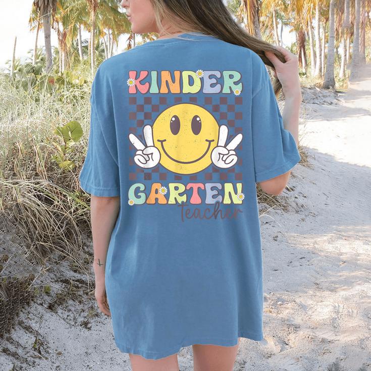 Kindergarten Teacher Team Hippie Smile Face Back To School Women's Comfort Colors T-Shirt Back Print