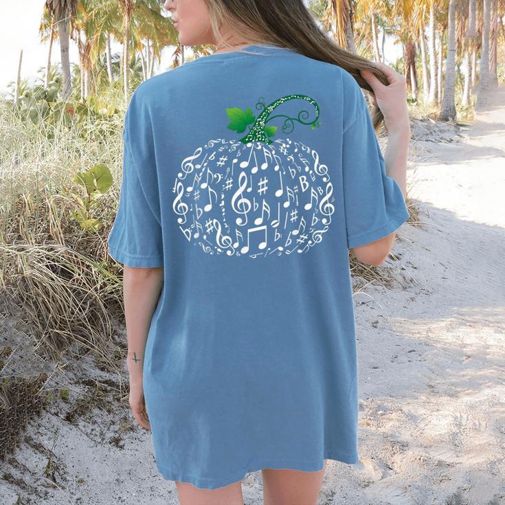 Music Notes Pumpkin Fall Music Teacher Women's Comfort Colors T-Shirt Back Print