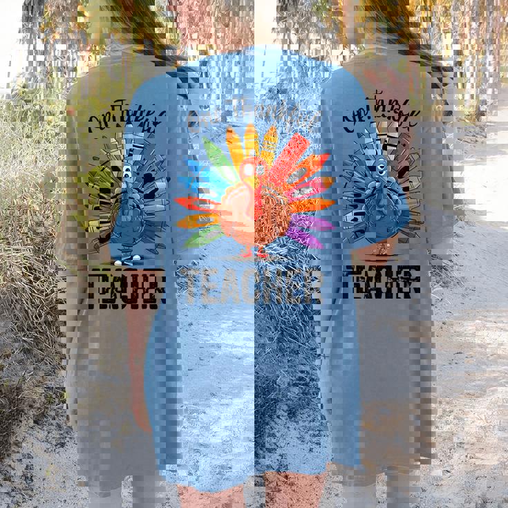 One Thankful Teacher Thanksgiving TurkeyCute Pencil Women&#x27;s Comfort Colors T-Shirt Back Print