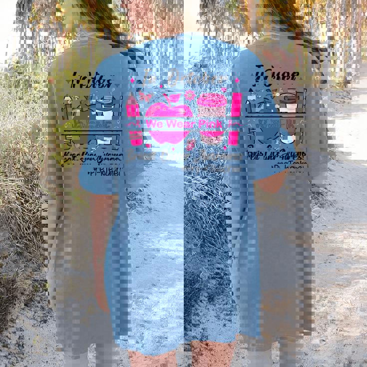 Pre-k Teacher In October We Wear Pink Breast Cancer Women&#x27;s Comfort Colors T-Shirt Back Print