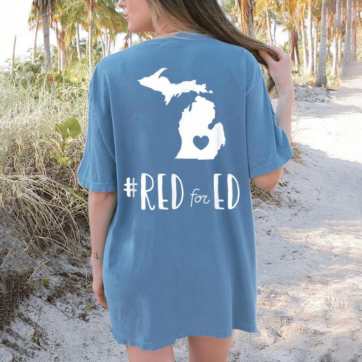 Red For Ed Michigan Teacher Public Education Women's Comfort Colors T-Shirt Back Print
