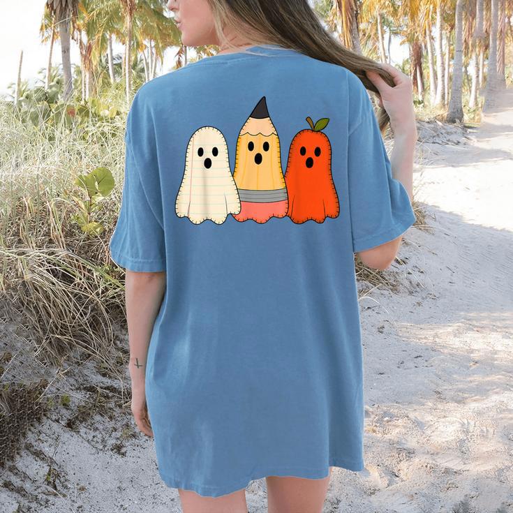 Retro Pencil Ghost Boo Spooky Teacher Halloween Costume Women's Comfort Colors T-Shirt Back Print