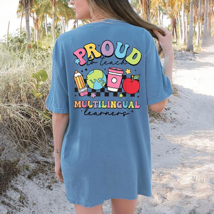Retro Proud To Teach Multilingual Learners English Teacher Women's Comfort Colors T-Shirt Back Print