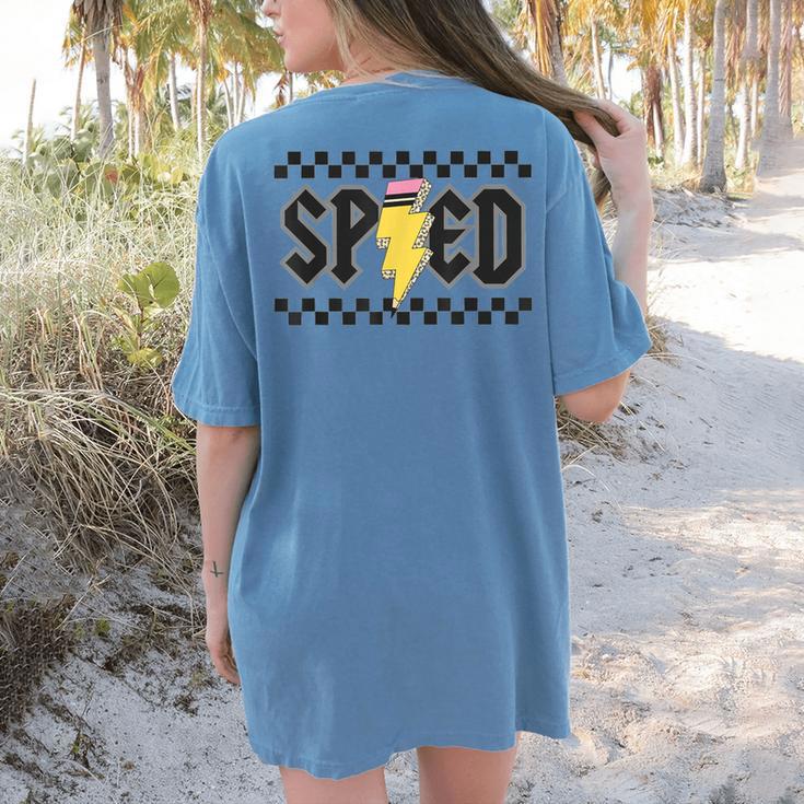 Retro SPED Teacher Pencil Lightning Bolt Back To School Women's Comfort Colors T-Shirt Back Print