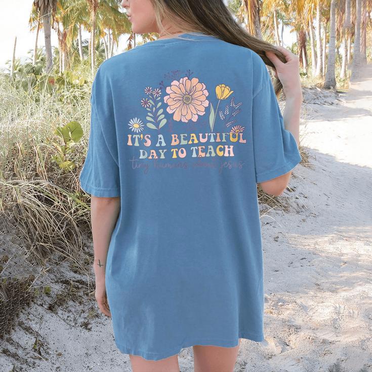 Retro I Teach Tiny Humans About Jesus Christian Teacher Women's Comfort Colors T-Shirt Back Print