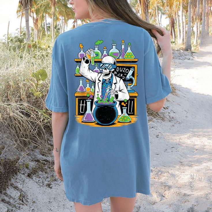 Skeleton Mad Scientist Halloween Costume Science Teacher Women's Comfort Colors T-Shirt Back Print
