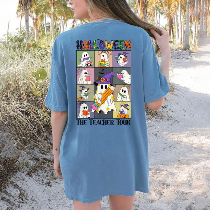 Women Halloween The Teacher Tour Ghosts Pencil Pumpkins Women's Comfort Colors T-Shirt Back Print