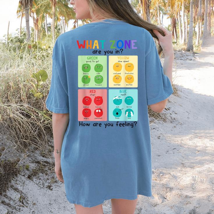 What Zone Are You In How Are You Feeling Teacher Women's Comfort Colors T-Shirt Back Print
