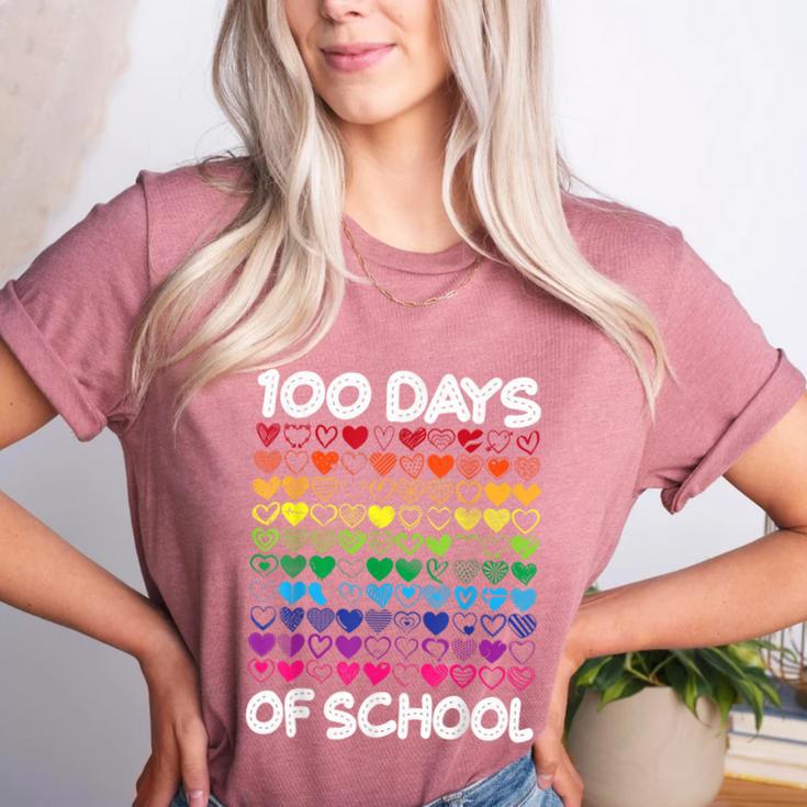 100 Days Of School Heart Love Teacher Or Student 100th Day Women's Heather T-Shirt