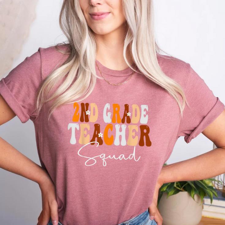 2nd Grade Teacher Squad Cute Women Groovy Fall Autumn Lovers Women's Heather T-Shirt