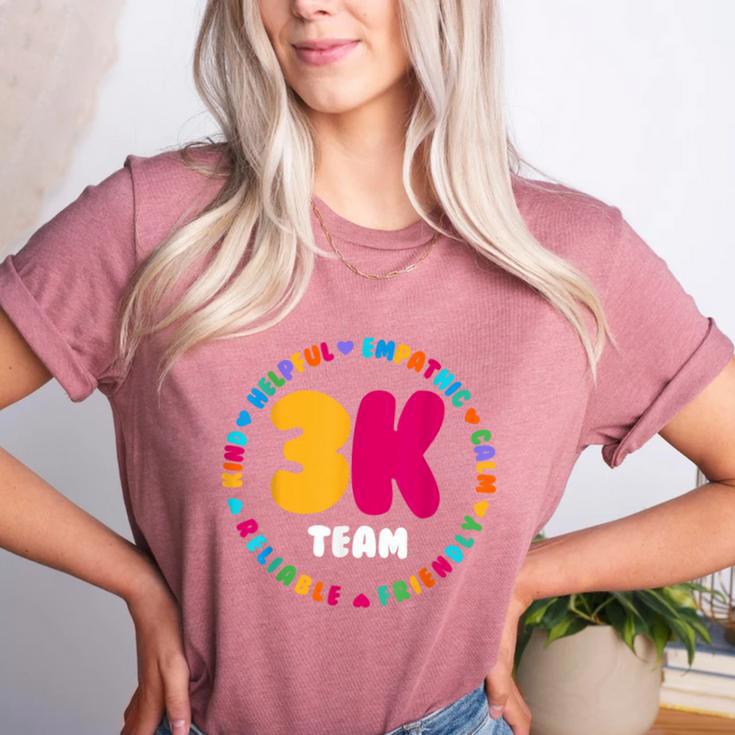 3K Team & Teacher Squad Threes Crew PreK Elementary Team Women's Heather T-Shirt