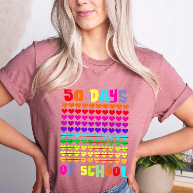 50 Days Of School Hearts Teacher Happy 50th Day Of School Women's Heather T-Shirt