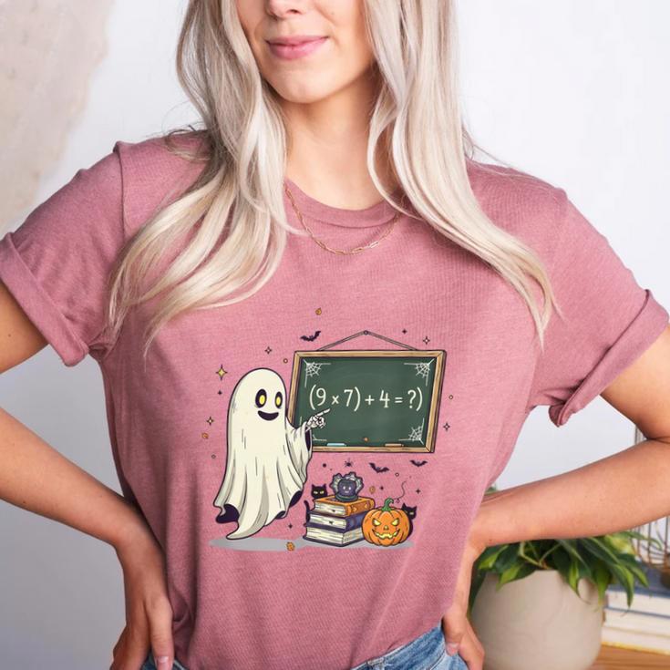 67 Teacher Halloween Ghost Six Seven Meme Math Joke Women's Heather T-Shirt