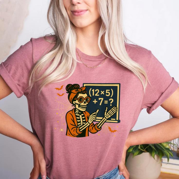 67 Teacher Halloween Skeleton Six Seven Meme Math Women's Heather T-Shirt
