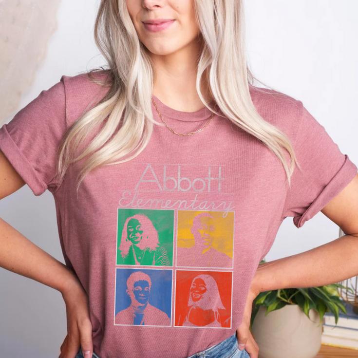 Abbott Elementary Colorful Pop Art Teachers TV Show Women's Heather T-Shirt