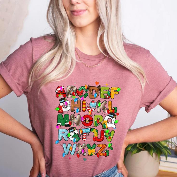 ABCs Learning Kindergarten Teacher Christmas Lights Alphabet For Men Women Kids Women's Heather T-Shirt