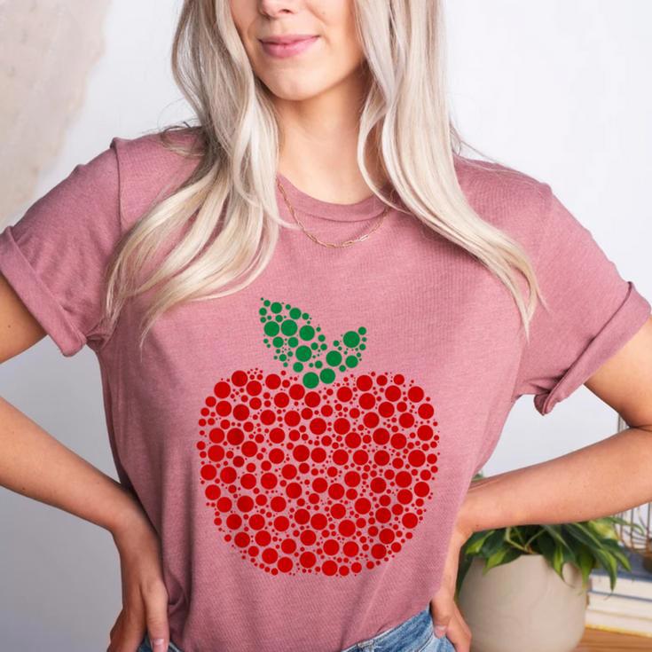 Apple Dot Pattern Art Teacher Appreciation Men Women Humor Women's Heather T-Shirt