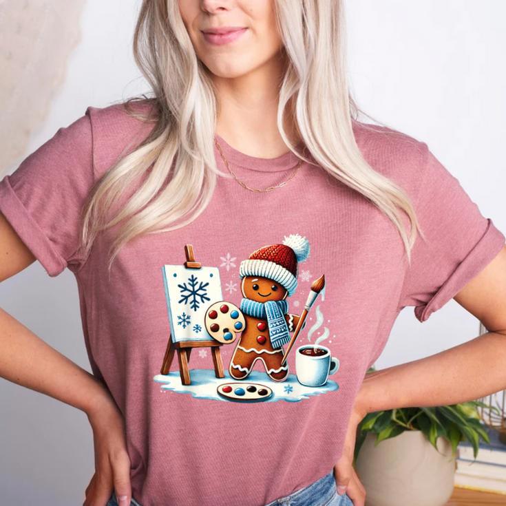 Artist Gingerbread Painter Art Teacher Student Christmas Women's Heather T-Shirt