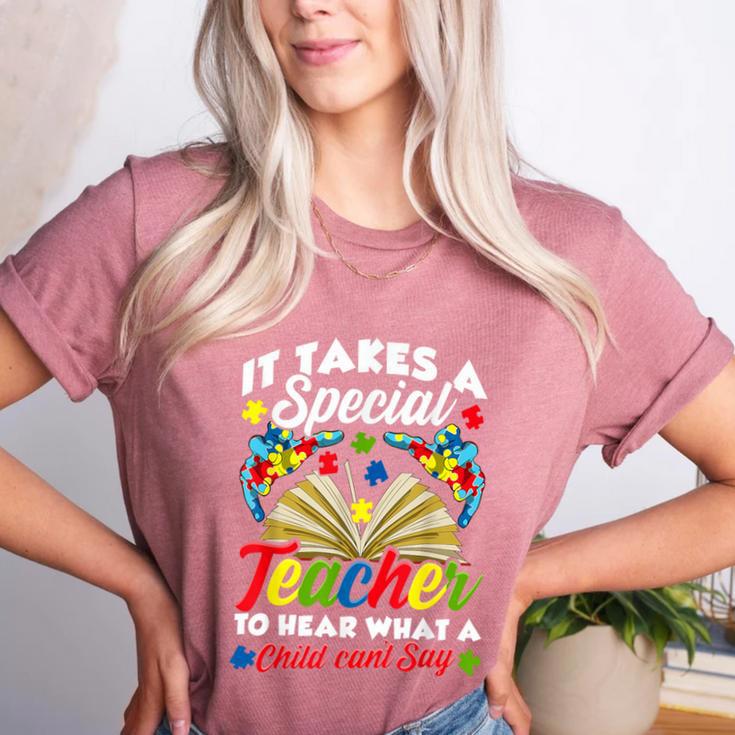 Autism Awareness Teacher Shirts It Takes A Special Teacher Women's Heather T-Shirt
