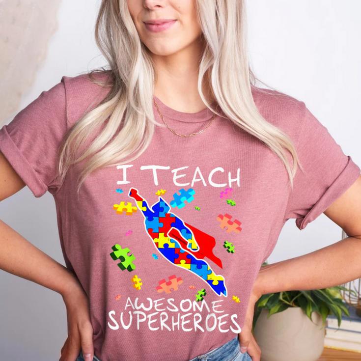 Autism Awareness Teacher I Teach Awesome Superheroes Women's Heather T-Shirt
