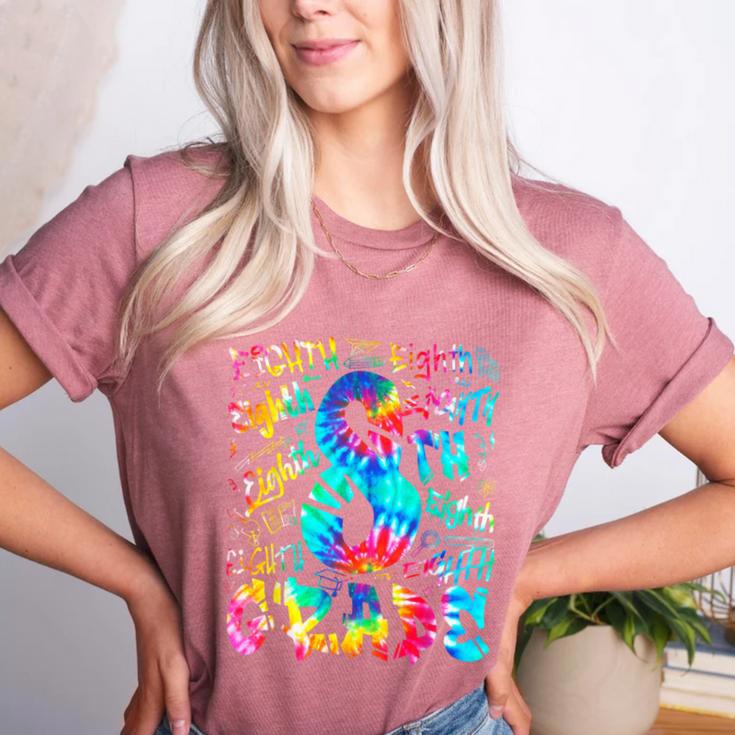 Back To School Eighth 8th Grade Tie Dye Typography Teacher Women's Heather T-Shirt