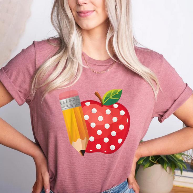 Back To School Pencil And Apple Teacher Student Women's Heather T-Shirt