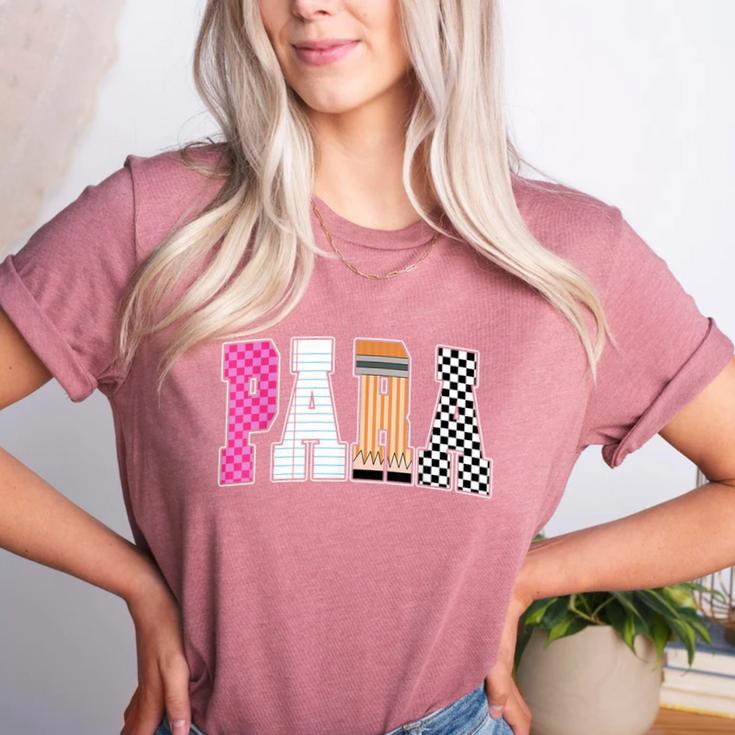 Back To School Teacher Para Preppy Checkered Para Life Women's Heather T-Shirt
