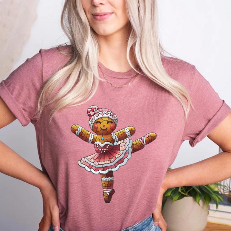 Ballet Dancer Gingerbread Christmas Dance Teacher Girl Women Women's Heather T-Shirt
