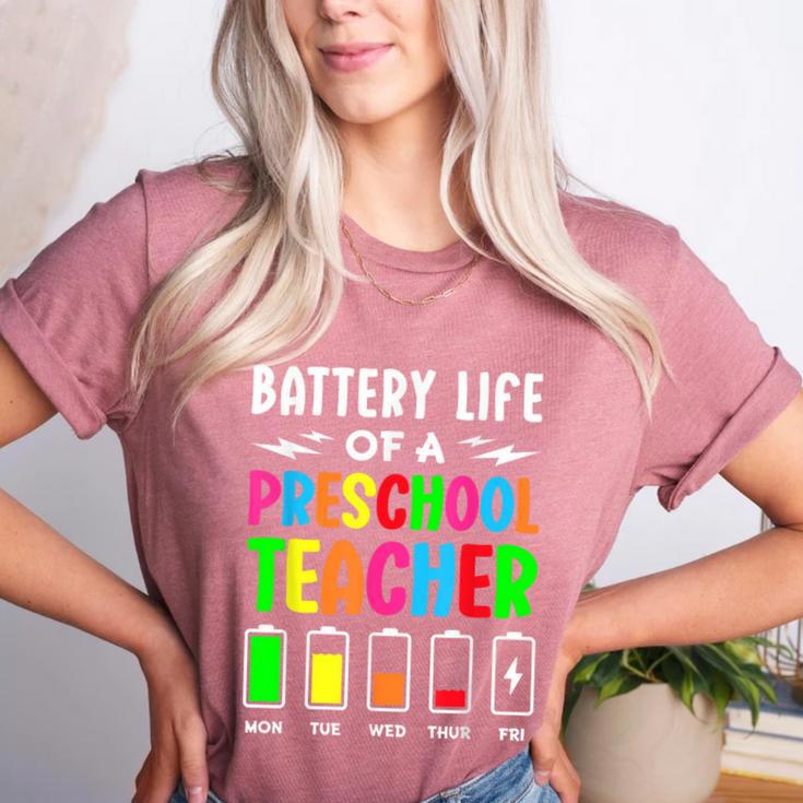 Battery Life Of a Preschool School Teacher School Week Women's Heather T-Shirt
