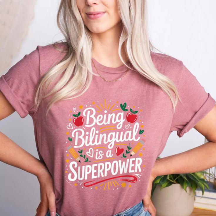 Being Bilingual Is A Superpower ESL Teacher School Women's Heather T-Shirt