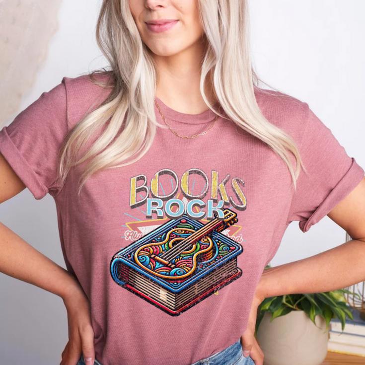 Books Rock Rock'n Roll Science Of Reading Teachers Guitar Women's Heather T-Shirt