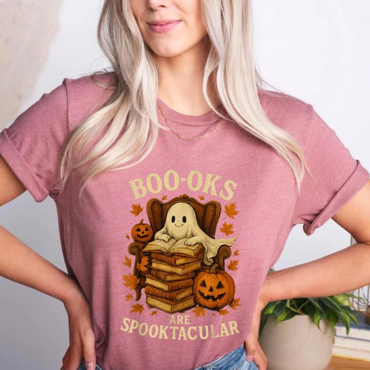 Books Are Spooktacular Ghost Book Reading Halloween Teachers Women's Heather T-Shirt