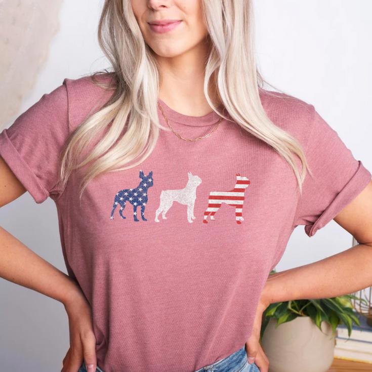 Boston Terrier 4th Of July Dog Patriotic USA Flag Man Woman Women's Heather T-Shirt