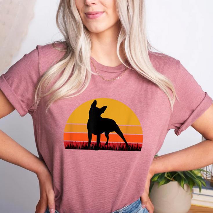 Boston Terrier Bostie Sunset Retro Dog Pet Mom Dad Women's Heather T-Shirt