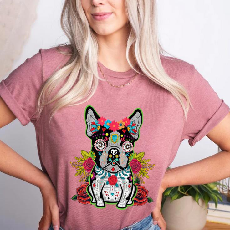 Boston Terrier Dia De Los Muertos Day Of The Dead Dog Skull For Men Women Kids Women's Heather T-Shirt